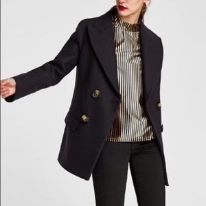 Zara Woman Wool Black Double Breasted Short Jacket Coat Size XS